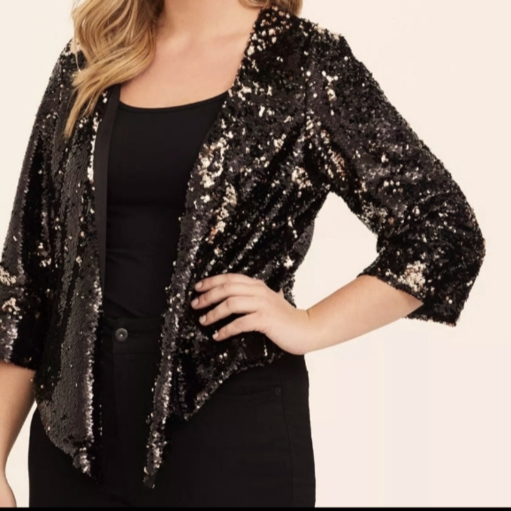 Black & Gold Sequin Jacket TORRID Sz 1